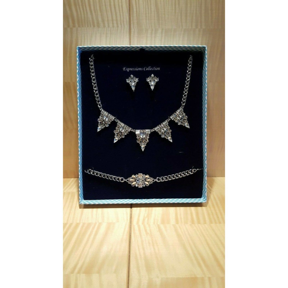 Silver Necklace Boxed Set with Rhinestones Formal